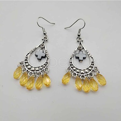 Bohemian Teardrop Tassel Alloy Pave Cubic Zirconia Dangle Earrings for Women TA8564-1-1