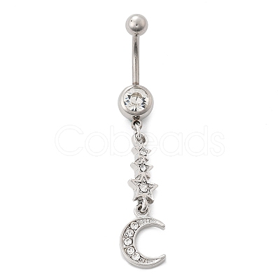 Alloy Crystal Rhinestone Dangle Curved Barbell Belly Rings AJEW-R007-04P-02-1