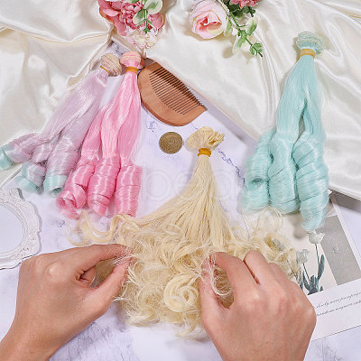 4Pcs 4 Colors High Temperature Fiber Long Flat Curly Hairstyle Doll Wig Hair DOLL-GL0001-04A-1