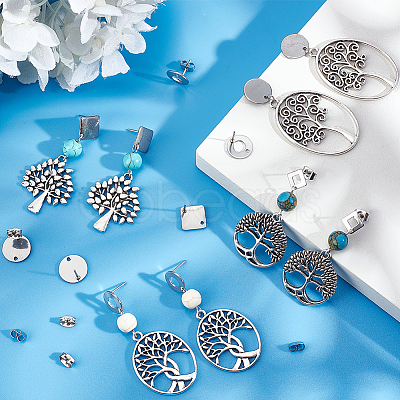 80Pcs 4 Styles Rhombus & Flat Round & Donut Stainless Steel Stud Earring Findings STAS-SC0006-59-1