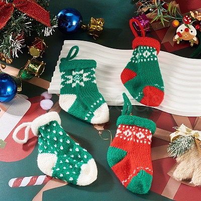 4Pcs 4 Styles Christmas Polyester Socks Pendant Decorations AJEW-TA0003-29A-1