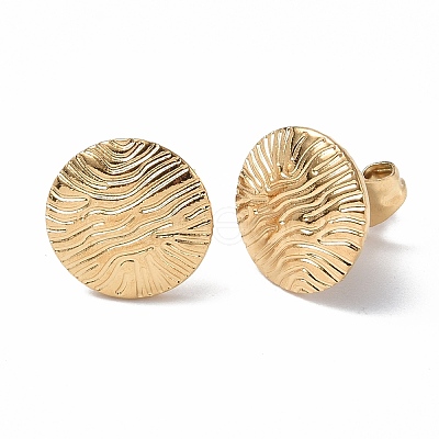 Ion Plating(IP) 304 Stainless Steel Textured Flat Round Stud Earrings for Women EJEW-F300-02G-1