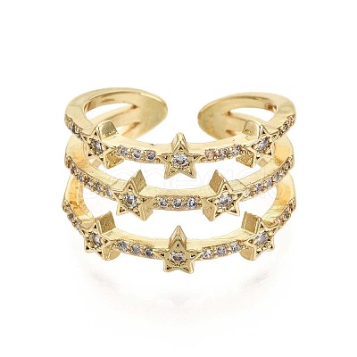 Brass Micro Pave Clear Cubic Zirconia Cuff Rings RJEW-S044-084-NF-1