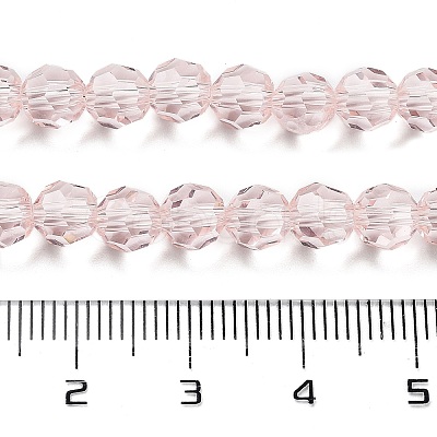 Misty Rose Color Faceted(32 Facets) Round Glass Beads Strands X-EGLA-J042-6mm-19-1