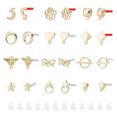 48Pcs Heart & Star & Moon & Geometric Alloy Stud Earring Findings PALLOY-PH0001-83LG-1