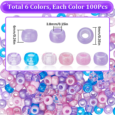 SUNNYCLUE 600Pcs 6 Colors Opaque & Transparent Plastic Beads KY-SC0001-92-1