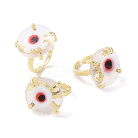 Lampwork Evil Eye Open Cuff Ring RJEW-C051-01G-08-1