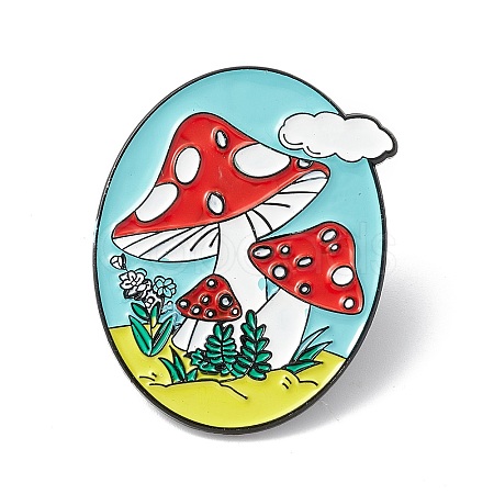 Oval with Mushroom Enamel Pin X-ENAM-B046-19-1