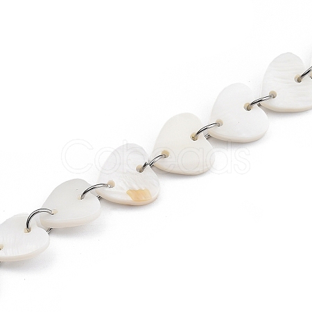 Handmade Freshwater Shell Heart Link Chains AJEW-JB00715-02-1