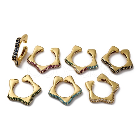 Rack Plating Star Brass Cubic Zirconia Open Cuff Rings for Women RJEW-S242-02G-A-1