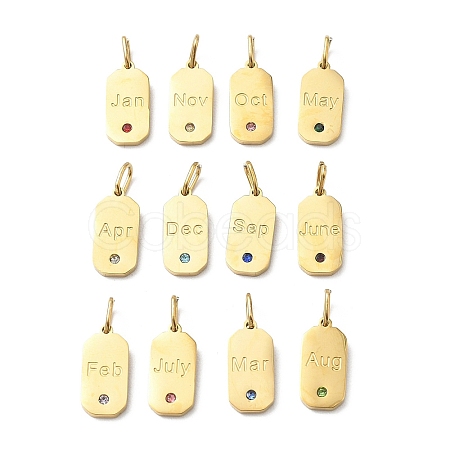 304 Stainless Steel Cubic Zirconia Pendants STAS-B140-08G-1