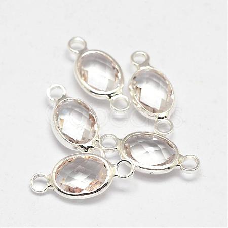 Oval Faceted Silver Color Plated Brass Glass Links connectors GLAA-O014-02S-1