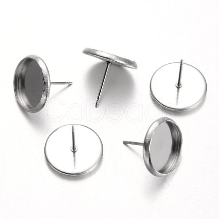 Tarnish Resistant Flat Round Stainless Steel Stud Earring Settings X-STAS-M227-12mm-1