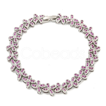 Rack Plating Brass Pave Cubic Zirconia Butterfly Link Bracelets for Women BJEW-B110-05P-02-1