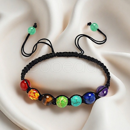 Natural Amethyst & Lapis Lazuli & Synthetic Turquoise & Natural  Imperial Jasper & Tiger Eye & Agate Round Beaded Braided Bead Bracelets FS-WGE3E5A-04-1