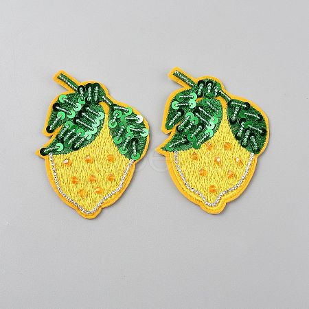 Lemon Crystal Rhinestone Embroidery Sew on Cloth Patches PATC-WH0008-182C-1