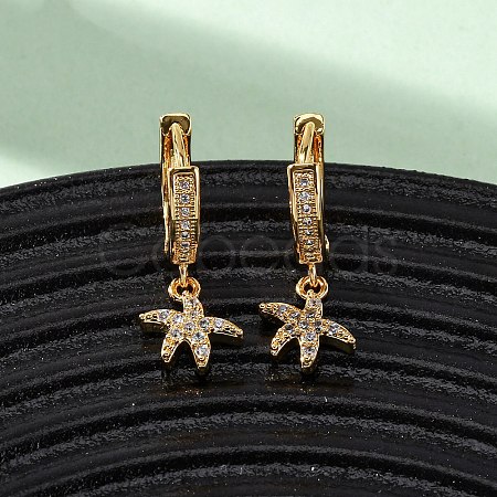 Starfish Brass Micro Pave Cubic Zirconia Hoop Earrings EJEW-F384-14G-01-1