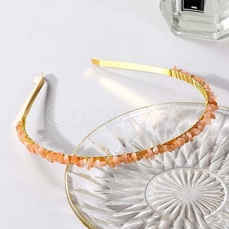 Wire Wrapped Synthetic Sunstone Chip Hair Bands PW-WG27230-01-1