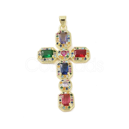 Golden Brass Micro Pave Random Color Cubic Zirconia Pendants KK-A209-07D-G-1