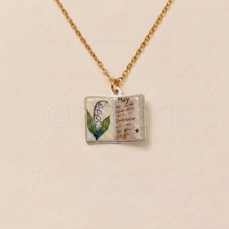 Brass Enamel Book Pendant Necklaces for Women KK-CBAF5B9-01G-05-1
