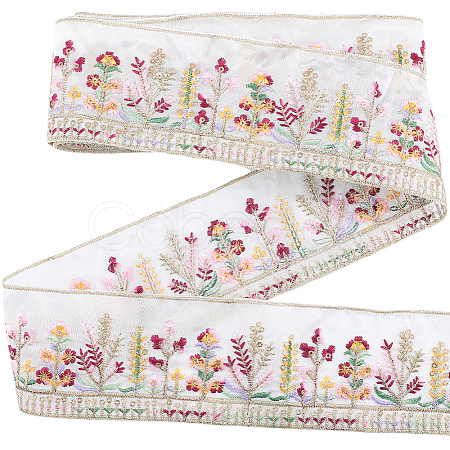 5 Yards Polyester Embroidery Flower Ribbon OCOR-CY0001-17B-1