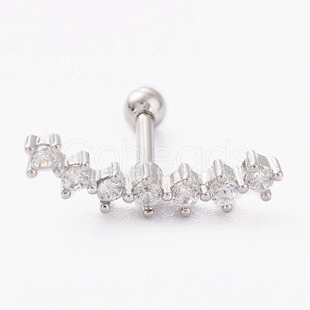 Brass Micro Pave Clear Cubic Zirconia Barbell Cartilage Earrings AJEW-P017-09P-1