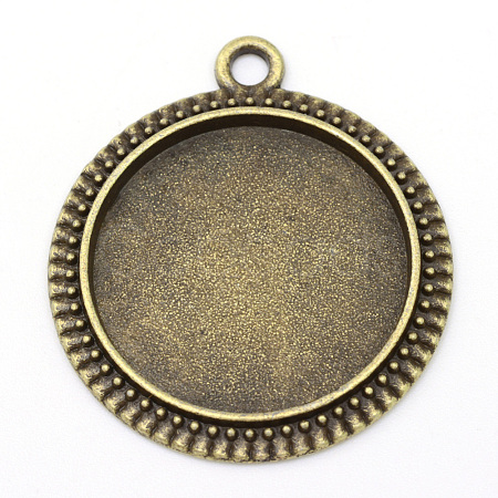 Tibetan Style Alloy Flat Round Pendant Cabochon Settings X-TIBEP-M022-34AB-1