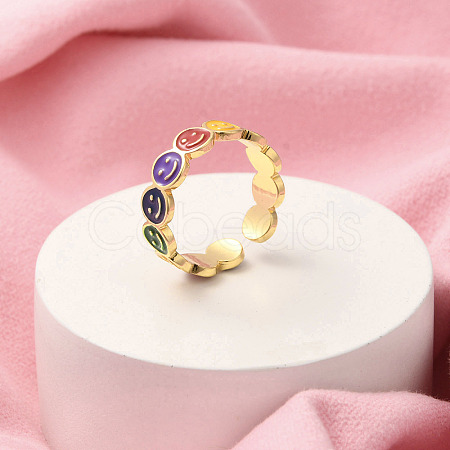 Brass Open Cuff Rings for Women RJEW-R005-03G-1