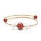 Natural Red Jasper & Pearl Round Beaded Bangle, Brass Torque Bangle for Women, Golden, Inner Diameter: 2-1/4 inch(5.6cm)