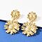 304 Stainless Steel Dangle Stud Earrings, Ion Plating(IP), Flower, Real 14K Gold Plated, 61x34.5mm