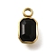 304 Stainless Steel Pendants, with Rhinestone, Real 18K Gold Plated, Ion Platint(IP), Rectangle, Jet, 10.5x5.5x3.5mm, Hole: 1.8mm