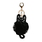 Cute Cat PU Leather & Imitate Rex Rabbit Fur Ball Keychain, with Alloy Clasp, for Bag Car Key Decoration, Black, 18cm