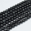 Faceted Round Natural Black Stone Beads Strands G-E302-066-6mm-2