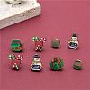 4 Pairs Candy Cane & Snowman & Christmas Gift Printed Wood Stud Earrings EJEW-OY001-01-4