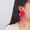 Alloy Cloth Flower Tassel Stud Earrings FS-WG1853D-07-2