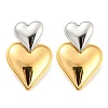 304 Stainless Steel Double Heart Dangle Stud Earrings for Women EJEW-D076-01C-GP-1