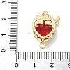 Brass with Glass Dark Red Sacred Heart Connector Charms KK-L253-27G-03-3