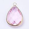 Golden Tone Brass Glass Teardrop Pendants GLAA-M006-A-15G-2