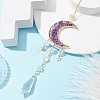 Natural Amethyst & Quartz Crystal Chip Pendant Decorations with Brass Moon & Cable Chain HJEW-JM01645-2