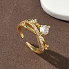 Brass Micro Pave Cubic Zirconia Cuff Open Rings for Women RJEW-C163-18G-1