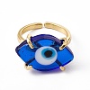 Lampwork Oval with Evil Eye Open Cuff Ring RJEW-I086-13G-3