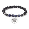 Natural Lava Rock & Mixed Gemstone Round Beaded Stretch Bracelet BJEW-JB09767-3