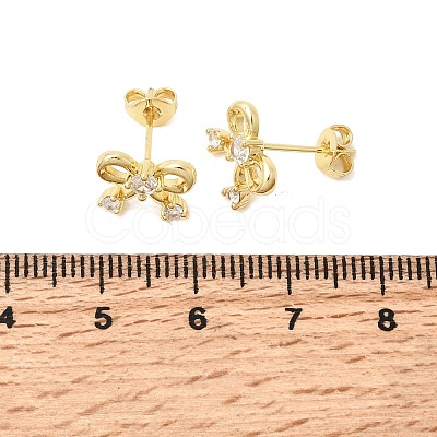 Bowknot Brass Micro Pave Clear Cubic Zirconia Stud Earrings for Women LS-EJEW-G460-03G-1
