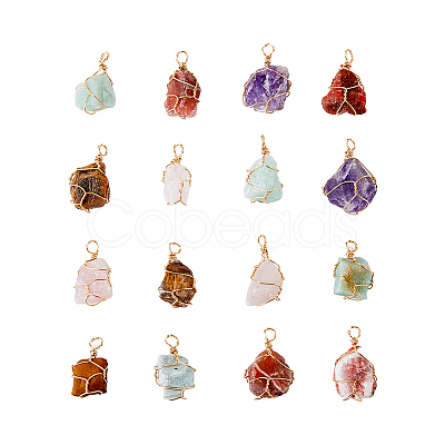 16Pcs Rough Raw Natural Mixed Stone Pendants FIND-HY0001-31-1