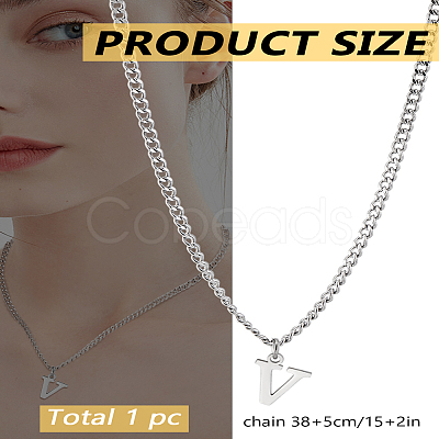 1Pc 304 Stainless Steel Letter Pendant Necklaces NJEW-LP0001-33V-P-1