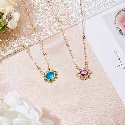 8Pcs 4 Colors Brass Cubic Zirconia 2-Loop Pendants KK-DC0003-51-1