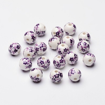 Floral Printed Porcelain Beads X-CF187Y-1