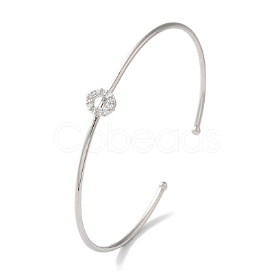 Rack Plating Brass Micro Pave Clear Cubic Zirconia Letter Open Cuff Bangles BJEW-A018-01P-O-1