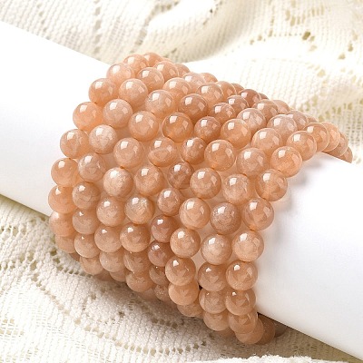 Natural Sunstone Beaded Stretch Bracelets for Men Women BJEW-I322-01-1