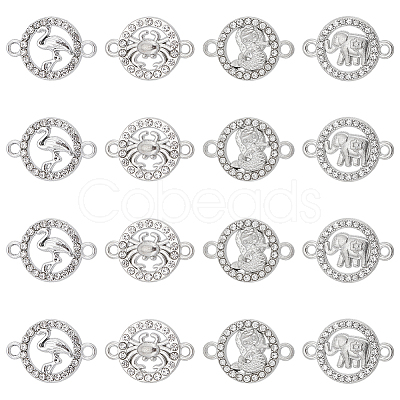 32Pcs 4 Styles Alloy Crystal Rhinestone Connector Charms FIND-SC0007-40-1